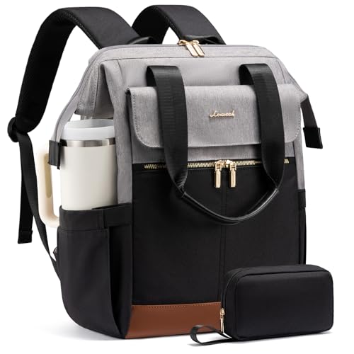 LOVEVOOK Laptop Backpack for Women with Giant Tumbler Holder, 15.6 Inch Work Laptop Bag with USB Port, Fashion Teacher Nurse Backpack Purse, Waterproof Travel Computer Backpack, 2PCS, Grey-Black - color: Grey - Black, size: 15.6" - 2pcs