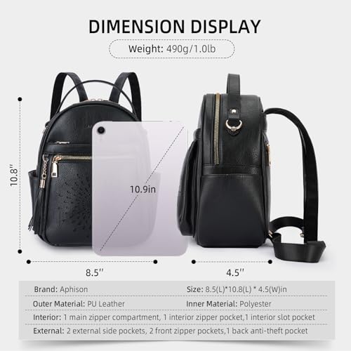 APHISON Small Backpack Purse for Women Cute PU Leather Mini Backpacks Ladies Casual Lightweight Travel Daypack Waterproof - color: 6-black, size: Small