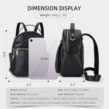 APHISON Small Backpack Purse for Women Cute PU Leather Mini Backpacks Ladies Casual Lightweight Travel Daypack Waterproof - color: 6-black, size: Small