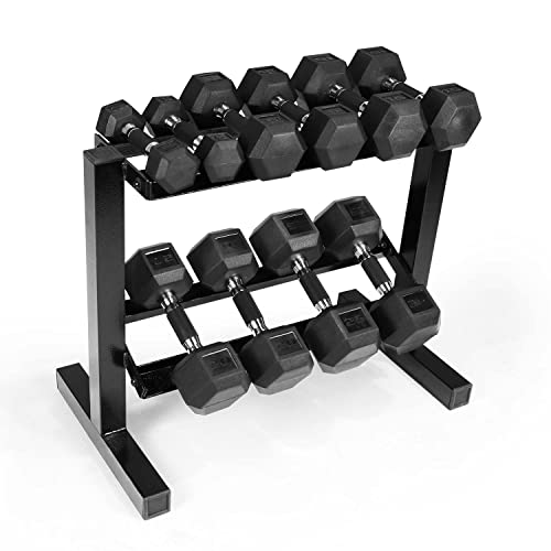 CAP 150 LB Dumbbell Set with 2-Tier Rack, Rubber Hex Free Weights Set, Home Gym Weight Set with Horizontal Storage Rack for Strength Training - color: Black, style: 150bs Set - Comfort Handles