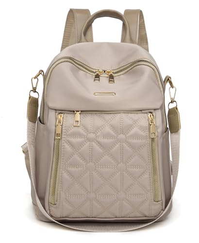 Pealwel Mini Nylon Women Backpacks,Small Ladies backpacks Lightweight Shoulder Satchel Bag Tote Handbag Casual Travel Daypack (Light Khaqi) - color: Light Khaqi
