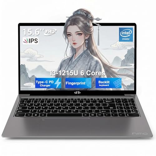 NIMO Laptop 15.6", Intel Core i3-1215U (Beats i5-1135G7 Class), 16GB RAM, 256GB SSD, Windows 11 Home, Wi-Fi 6, Backlit Keyboard, Fingerprint, USB-C 65W Fast Charge, Bluetooth 5.2, 180° View FHD IPS - color: Gray, style: 16GB RAM | 256GB SSD