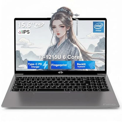 NIMO Laptop 15.6", Intel Core i3-1215U (Beats i5-1135G7 Class), 16GB RAM, 256GB SSD, Windows 11 Home, Wi-Fi 6, Backlit Keyboard, Fingerprint, USB-C 65W Fast Charge, Bluetooth 5.2, 180° View FHD IPS - color: Gray, style: 16GB RAM | 256GB SSD