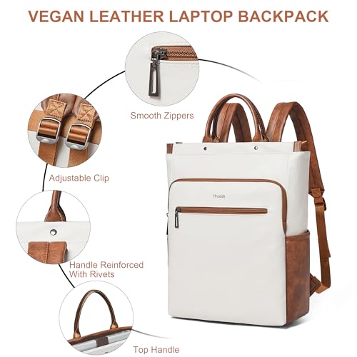 Leather Laptop Backpack for Women, Travel Backpack Purse Fits 15.6 Inch Laptop, Casual Daypack with Laptop Compartment for Men Teachers College Work Business Nurse Weekender, Black - color: 4-1 Beige