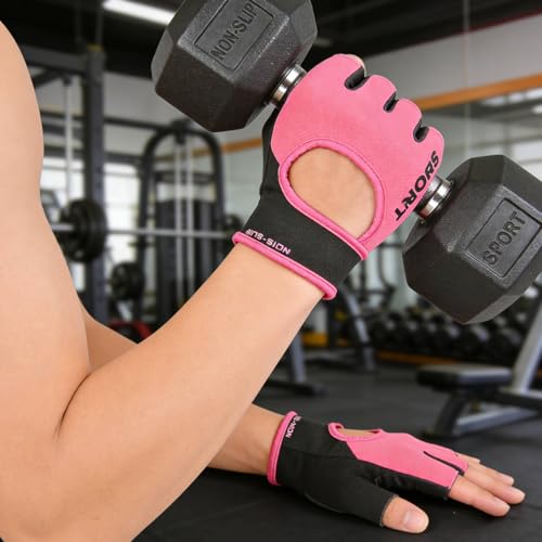 Mealah Men & Women Breathable Workout-Glove - UV Protection Fingerless Gym Gloves for Fitness Rowing Cycling - color: Pink