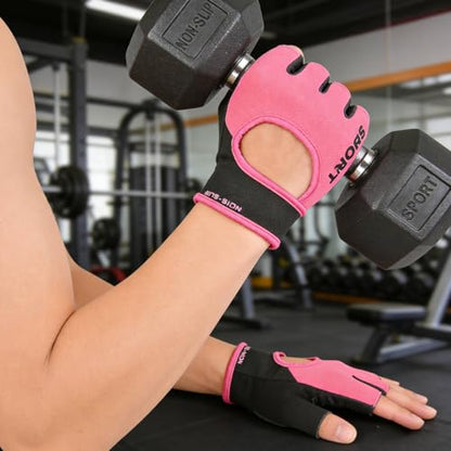 Mealah Men & Women Breathable Workout-Glove - UV Protection Fingerless Gym Gloves for Fitness Rowing Cycling - color: Pink