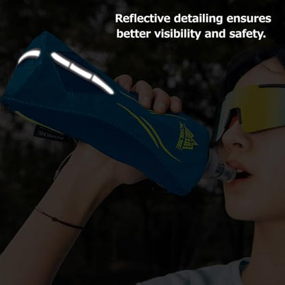 Azarxis TPU Soft Flask Collapsible Water Bottle Running Folding Gel Water Reservoir Handheld for Hydration Pack Hiking Cycling Climbing Jogging Marathon Trail Race - color: #01 Black Handheld Bottle Carrier - Bottle Not Included