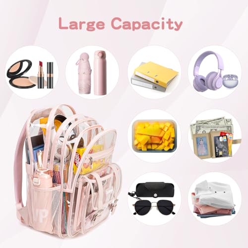 Cusangel TPU Pink Clear backpack for Girls women,18" See Through Heavy Duty Bookbag,warehouses, school and other security check locations (Pink) - color: Pink-18in