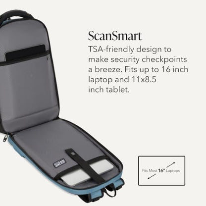 SwissGear Travel Tech Pro Laptop Backpack – Fits Laptops up to 16” – ScanSmart TSA-Friendly Backpack with Multiple Organizer Pockets – Blue - color: Bluestone, style: Travel Tech Pro