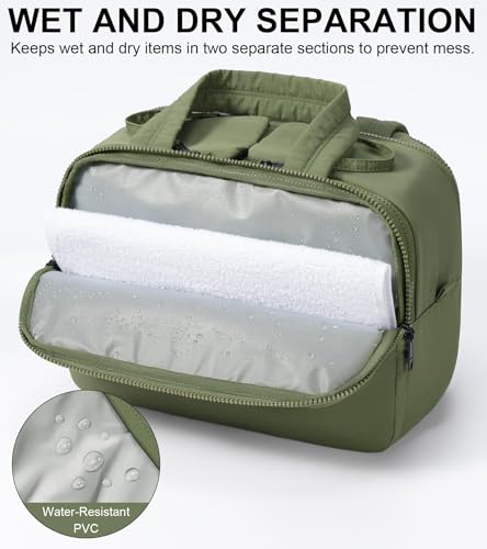 Travel Toiletry Bag, Large Wide-open Puffy Makeup Bag for Women Army Green - color: Army Green