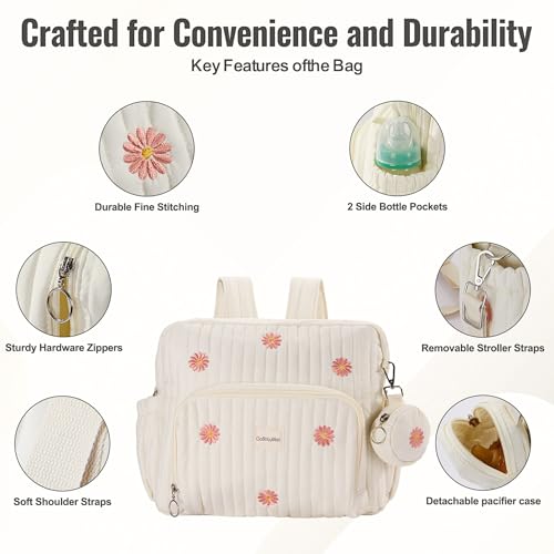 GOBABYMART Diaper Bag Backpack, Medium Maternity baby bag & Changing Pad, Insulated Pockets, Stroller Straps & Pacifier Case (Medium - Beige Flowers) - color: Medium - Beige Flowers