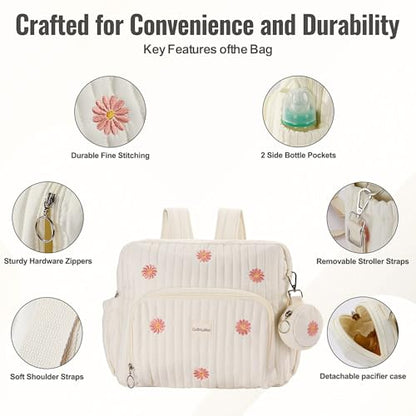 GOBABYMART Diaper Bag Backpack, Medium Maternity baby bag & Changing Pad, Insulated Pockets, Stroller Straps & Pacifier Case (Medium - Beige Flowers) - color: Medium - Beige Flowers