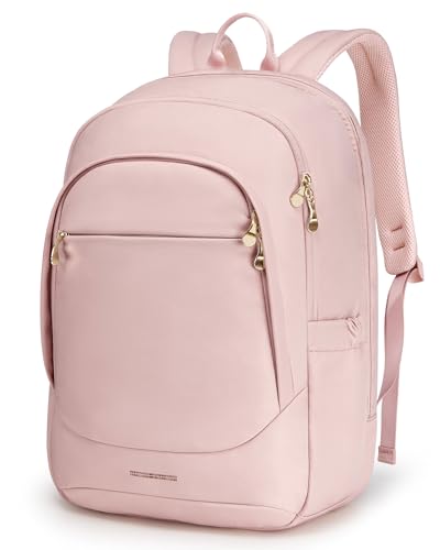 LIGHT FLIGHT Travel Laptop Backpack for Women, 17.3 inches, Pink | USB Charging Hole, Water Resistant, Large Capacity, College Bookbag - color: Pink, size: 17.3 Inch without Wheels