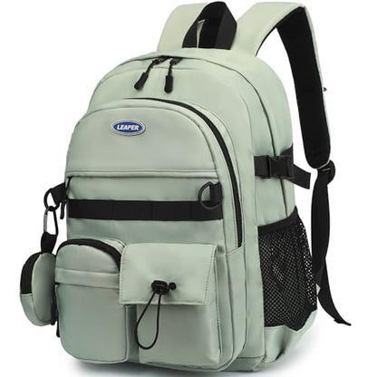Leaper School Laptop Backpack for Women: Water Resistant Travel Backpack with Water Bottle Pocket - Laptop Bag for College Work - Lightweight Bookbag for Kids Girls Boys Green