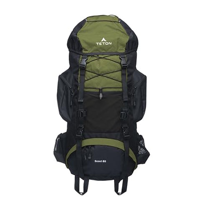 Teton 55L Scout Internal Frame Backpack for Hiking, Camping, Backpacking, Travel, Rain Cover Included, Olive - color: Olive, size: 55L