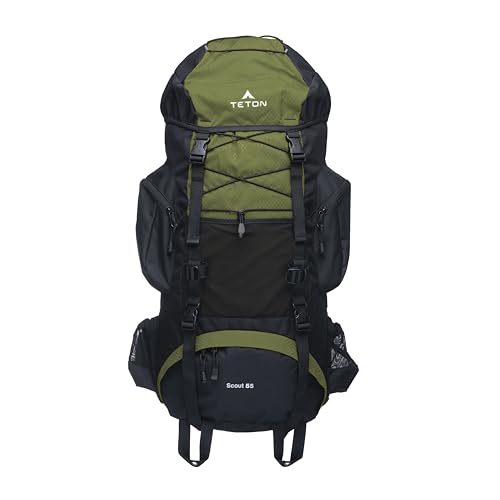 Teton 55L Scout Internal Frame Backpack for Hiking, Camping, Backpacking, Travel, Rain Cover Included, Olive - color: Olive, size: 55L