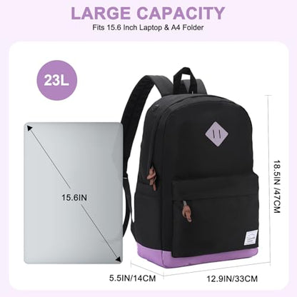 Backpack for Men Women,VASCHY Classic Water-resistant Lightweight Travel School Backpack Casual Daypack - color: Black Purple
