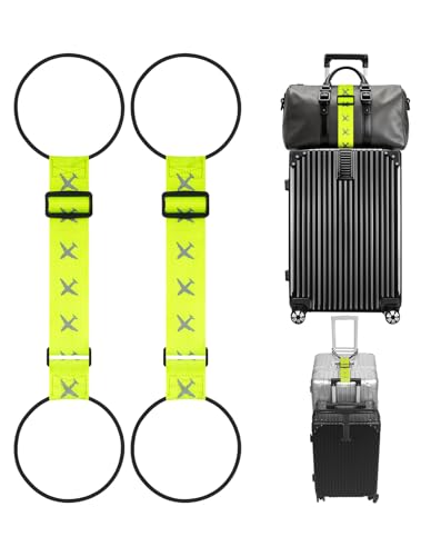 Luggage Connector Straps for Suitcase, Adjustable Travel Belt for Carry on Bag, Backpack, Accessories, Thickened Elastic Add A Bag Bungee Strap, 2 Pack - color: Fluorescent Green