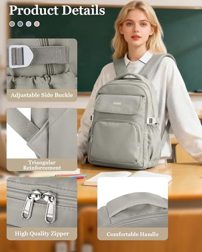 Cute Middle School Backpack For Teen Girls,Waterproof Casual Bookbags,Lightweight Travel Daypack,Basic Laptop College Backpack For Women(grey brown） - color: A7-gray Brown