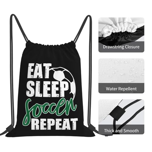 Eat Sleep Soccer Repeat Unisex Drawstring Backpack Bag Sport Gym Travel Swim Sackpack - color: Eat Sleep Soccer Repeat