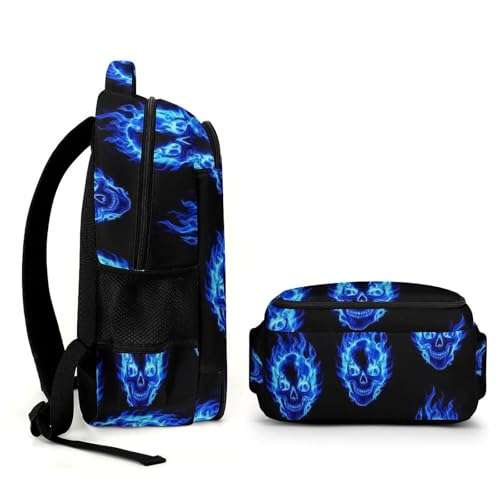 Cute College Laptop Backpack Fire Flaming Blue Cool Skull, Sturdy Travel Business Bag with Tumbler Holder Gifts for Nurse Teacher Women - color: Pattern (350)