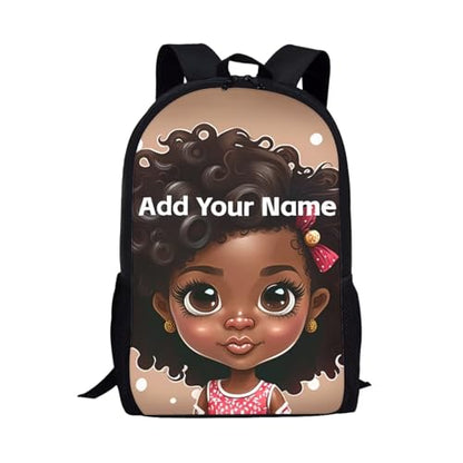 Personaized Backpack for Girls 4-6 Afro Kids Bookbag Custom Name Book Bag for Student 2 Grade/3Rd Grade Black Magic School Bag - color: African Black Girl-17