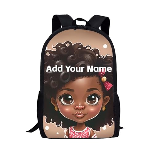 Personaized Backpack for Girls 4-6 Afro Kids Bookbag Custom Name Book Bag for Student 2 Grade/3Rd Grade Black Magic School Bag - color: African Black Girl-17