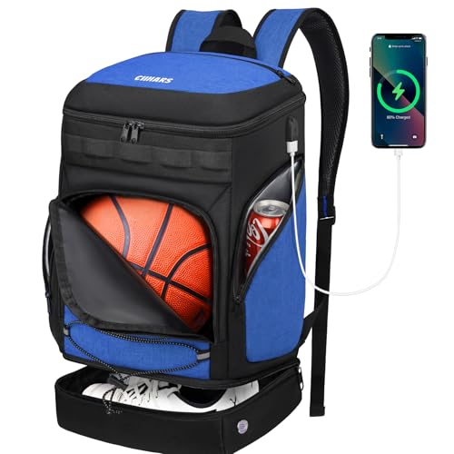 Basketball Backpack Bag Large Sports Bag with Separate Ball holder & Shoes compartment, Best for Basketball, Soccer,Volleyball,Gym - color: Blue