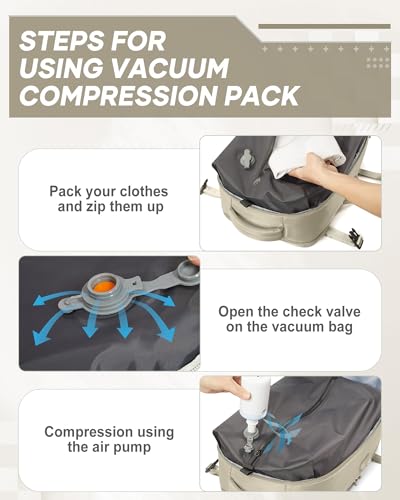 suwasp Vacuum Compression Backpack, 40L Expandable Travel Backpack with Electric Vacpack Pump, Travel Vacuum Bags with Shoe Compartment/15.6inch Laptop Compartment/USB Port, Khaki - color: Khaki, size: Medium