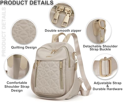 Pealwel Mini Nylon Women Backpacks,Small Ladies backpacks Lightweight Shoulder Satchel Bag Tote Handbag Casual Travel Daypack (Beige) - color: Beige