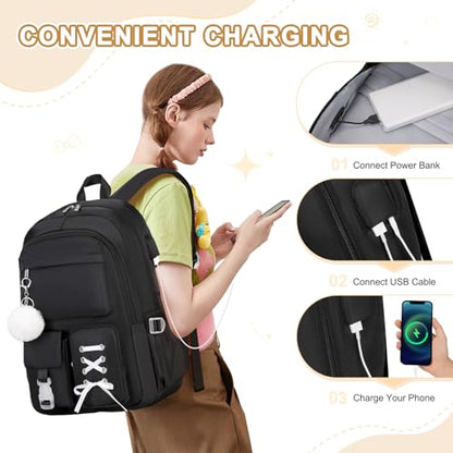 Scothen Backpacks for Girls, Girls Backpack with Lunch Box & Pencil Pouch for Teens Girl Kids Elementary Middle High School College Student Bookbag Daypack Laptop Travel Backpack for Women - color: Black