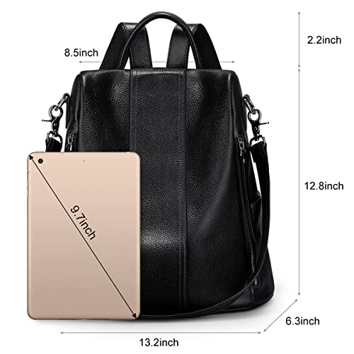 S-ZONE Leather Backpack Purses for Women Antitheft Rucksack Shoulder Bag Medium - color: Black