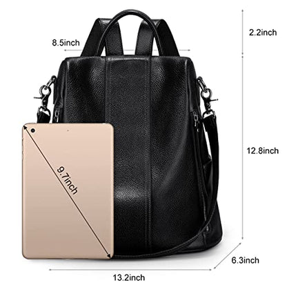 S-ZONE Leather Backpack Purses for Women Antitheft Rucksack Shoulder Bag Medium - color: Black