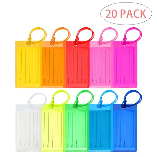 20 Pack Luggage Tags for Suitcases, Airplane Travel Essentials | International Vacation Must Haves, Name Tags for Home & Office Accessories, and Travel Gift Ideas - color: A-colorful