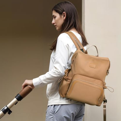 miss fong Diaper Bag Backpack - Baby Diaper Bag Neoprene Bag Large Capacity Neoprene Backpack with Diaper Changing Pad Pañaleras Para Bebe Baby Bag with 12 Pockets for Mom & Dad -Brown - color: Brown