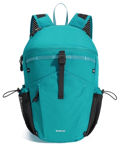 ECOHUB 15L Ultra-Lightweight Packable Backpack, Casual Daypack for Daily Use, Small Hiking & Travel, Foldable Backpack, Water-Resistant Nylon, Reflective Design - color: Pacific Teal