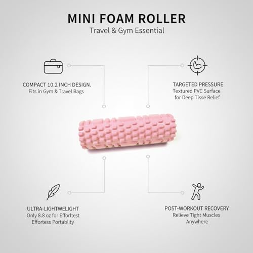 Mini Textured Foam Roller, 10 Inch Portable PVC Roller for Travel, Gym & Yoga, Compact Design (Pink/Blue) - color: Pink