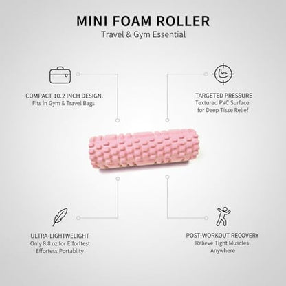 Mini Textured Foam Roller, 10 Inch Portable PVC Roller for Travel, Gym & Yoga, Compact Design (Pink/Blue) - color: Pink