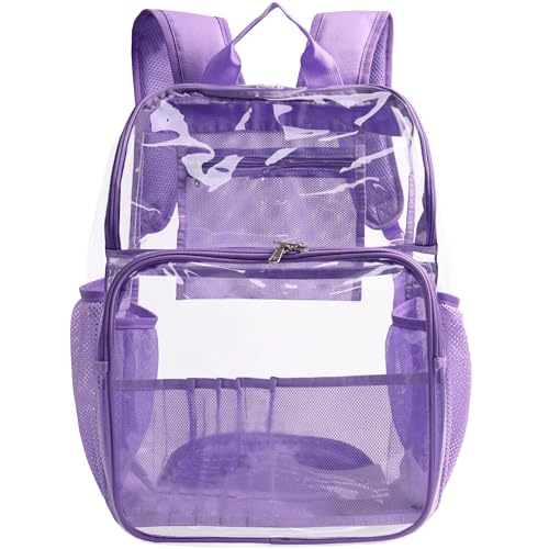 Clear Backpack,See Through Backpack School Approved Heavy Duty Clear Backpack Transparent Bookbag for College Work Travel Security,Light Purple - color: Light Purple