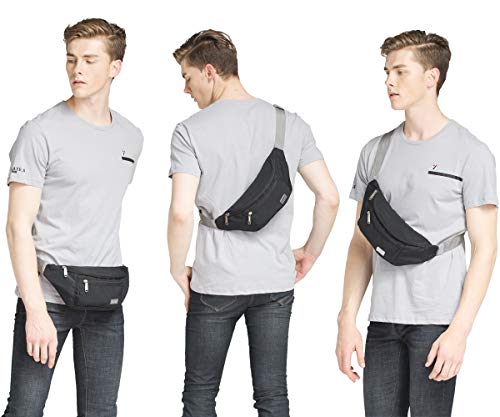 TINYAT Large Fanny Pack Travel Waist Bag Lightweight for Men&Women with Adjustable Strap T206 Black - color: Black