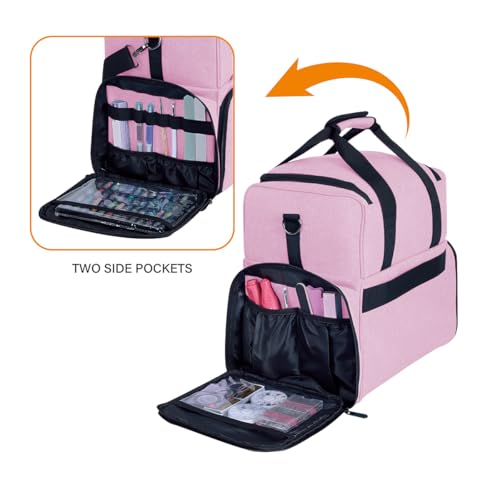 Large Makeup Cosmetic Bag with 3 Removable Case and 2 Removable Dividers Double Layer Travel Storage Organizer, Makeup Brushes Storage Section Pink - color: Pink