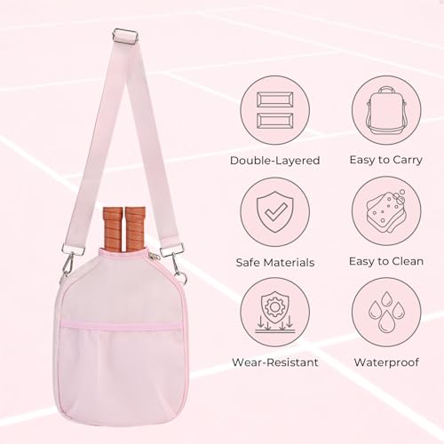 LAKE OF FIRE Pickleball Paddle Cover Crossbody Bag with Adjustable Strap Pickle ball Sling Bag Lightweight Pickleball Gifts for Men and Women - color: Pink