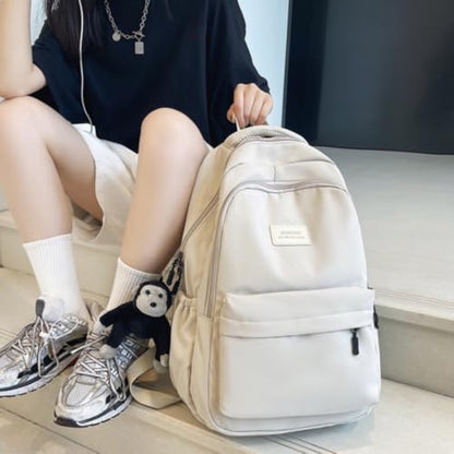 Cute Aesthetic Backpack for Women Casual Solid Bookbag Laptop Backpacks Korean Fashion College Travel Daypack (Beige) - color: Beige