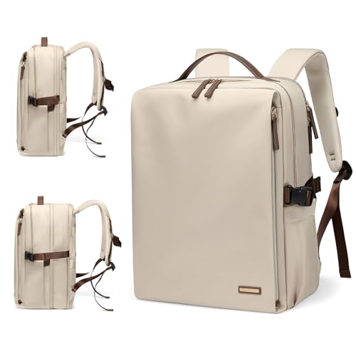 GOLF SUPAGS Stylish Laptop Backpack for Women Airline Approved Perfect for Work College and Travel Multi-Functional Casual Daypack Fits 17.3 Inch Notebook (Apricot) - color: Apricot-expandable, size: 17.3-Inch