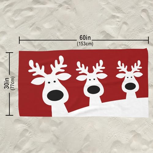 Winter Christmas Deer Beach Towel, Xmas Red Reindeer Quick Dry Sand Free Absorbent Bath Towel, Large Microfiber Towel Pool Travel Camping Gym Swim 30x60 Inch/ 77X153cm - color: Christmas Deer