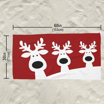 Winter Christmas Deer Beach Towel, Xmas Red Reindeer Quick Dry Sand Free Absorbent Bath Towel, Large Microfiber Towel Pool Travel Camping Gym Swim 30x60 Inch/ 77X153cm - color: Christmas Deer