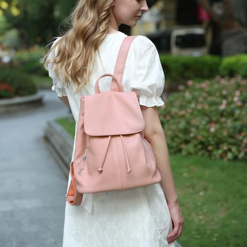 BOYATU Women’s Full-Grain Leather Backpack Purse, Minimal Structured Design, Work Commuter & City Travel, Compact Everyday Essentials, Fashion RFID Pocket Bag ((Pink) - color: Pink