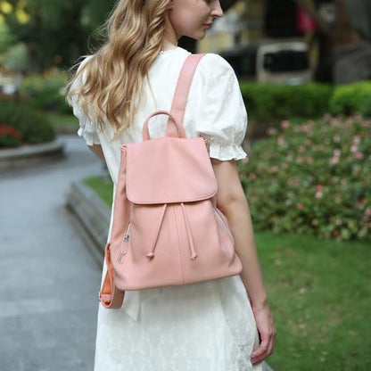 BOYATU Women’s Full-Grain Leather Backpack Purse, Minimal Structured Design, Work Commuter & City Travel, Compact Everyday Essentials, Fashion RFID Pocket Bag ((Pink) - color: Pink