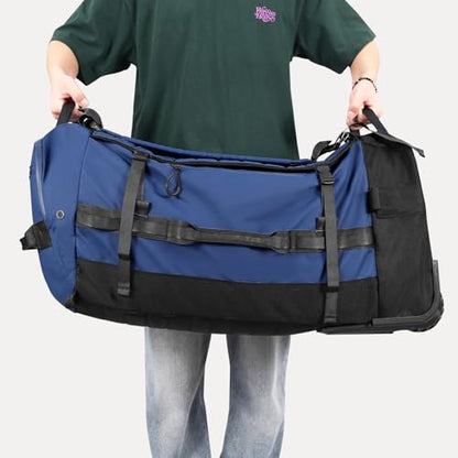 29" 86L Foldable Wheeled Duffle Bag, Waterproof Travel Rolling Backpack with Quilted Bottom, Navy - color: Navy
