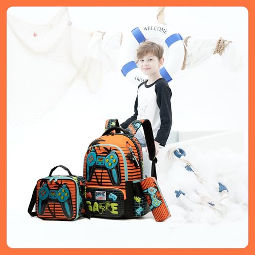 Meetbelify Kids School Backpacks for Girls Boys Backpack with Lunch Bag for Elmentary Students - color: 02 Game